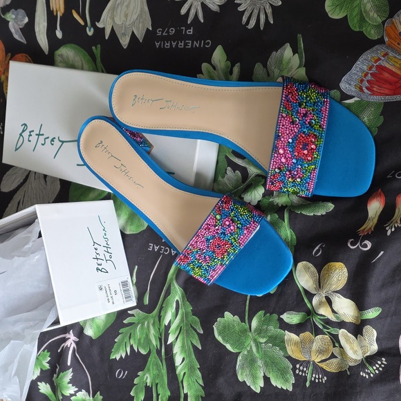 Betsey Johnson Vibrant Blue Beaded Sandals - Picture 1 of 5